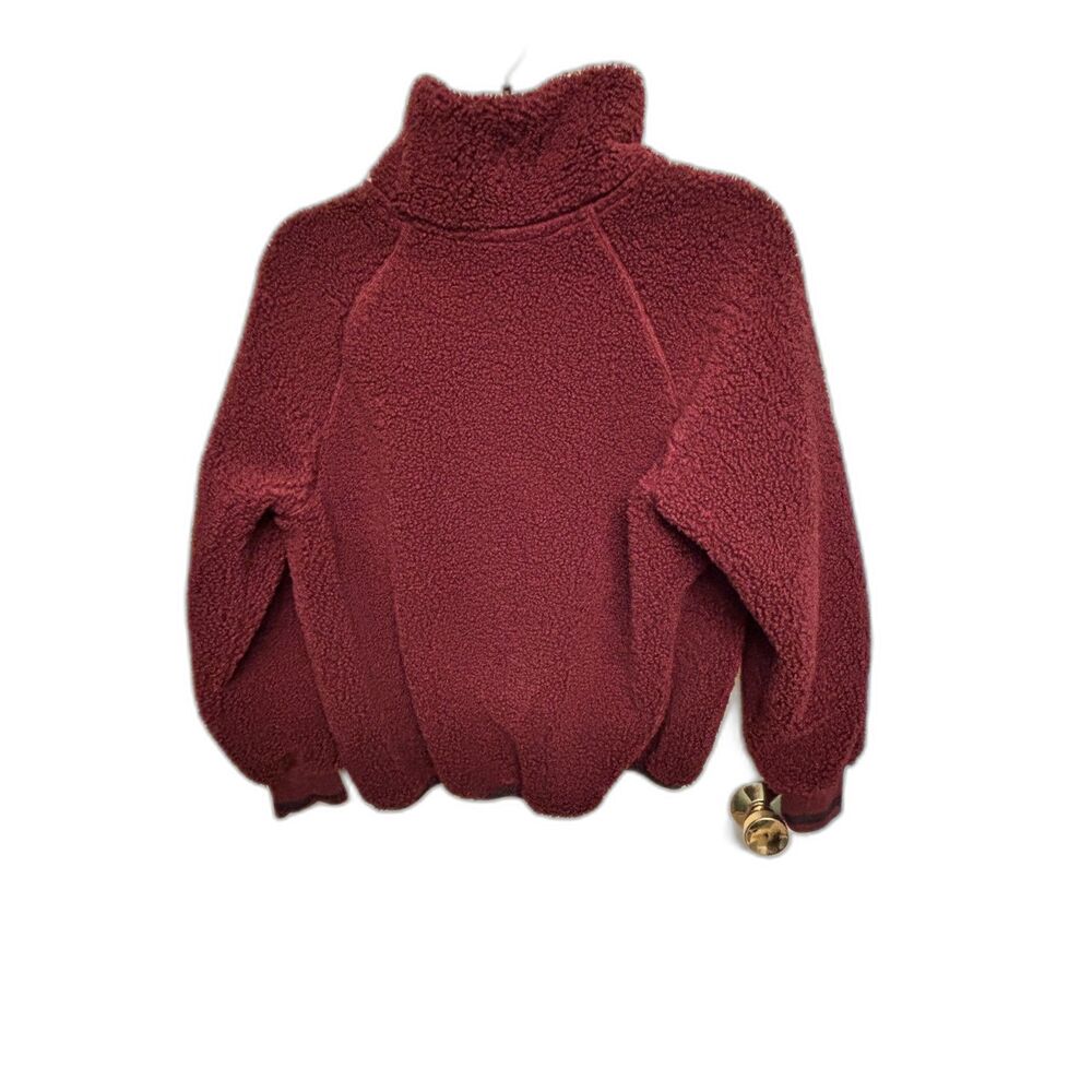 Joy Lab Sherpa Fleece Jacket Burgundy Zip Up Size Large Cozy Teddy Jacket - Picture 3 of 9